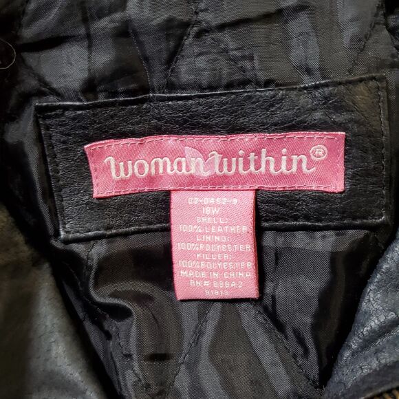 Woman Within Leather Jacket Size 18W Plus Quilted Lining Zip Up Swing Womens - Picture 12 of 12